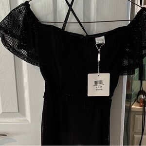 Selfie Leslie Black Off-Shoulder Mesh Dress